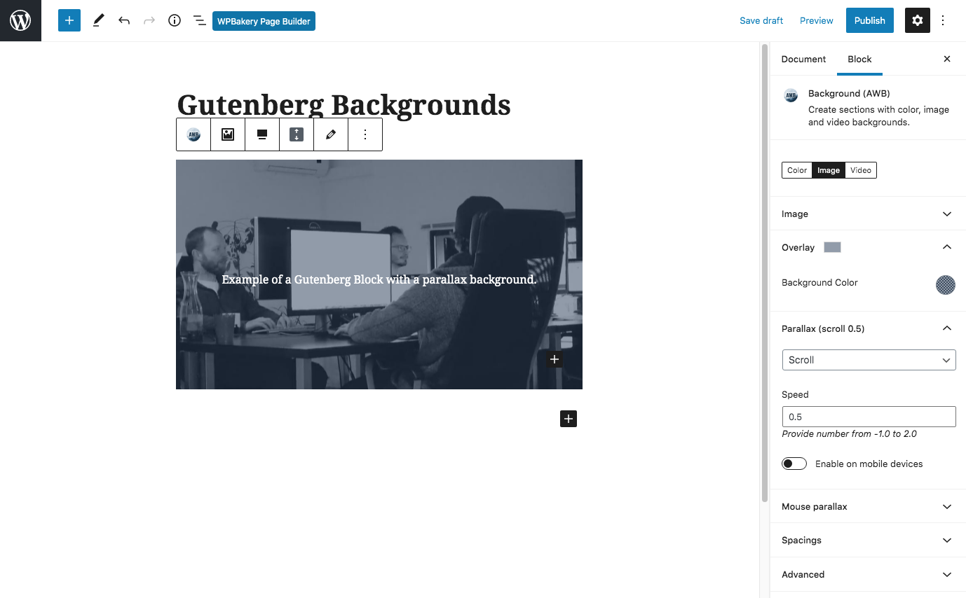 高級WordPress背景Gutenberg設置