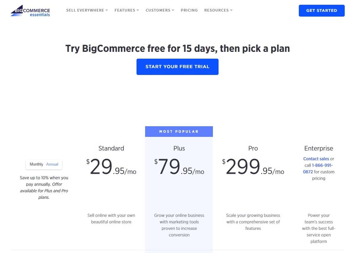 bigcommerce計劃定價