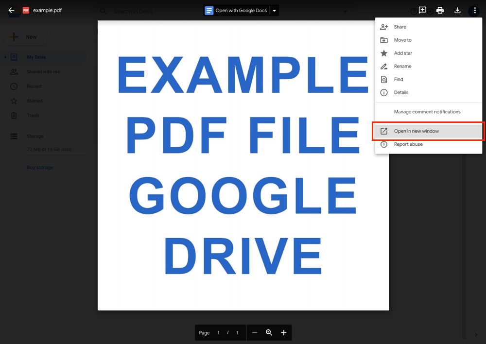Google雲端硬碟：在新窗口中打開PDF