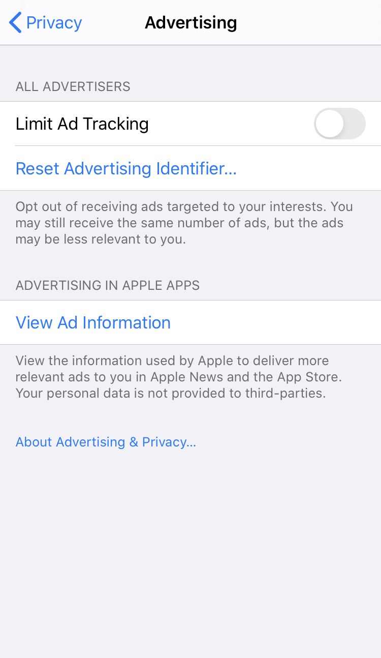 iPhone广告设置以停止应用跟踪您