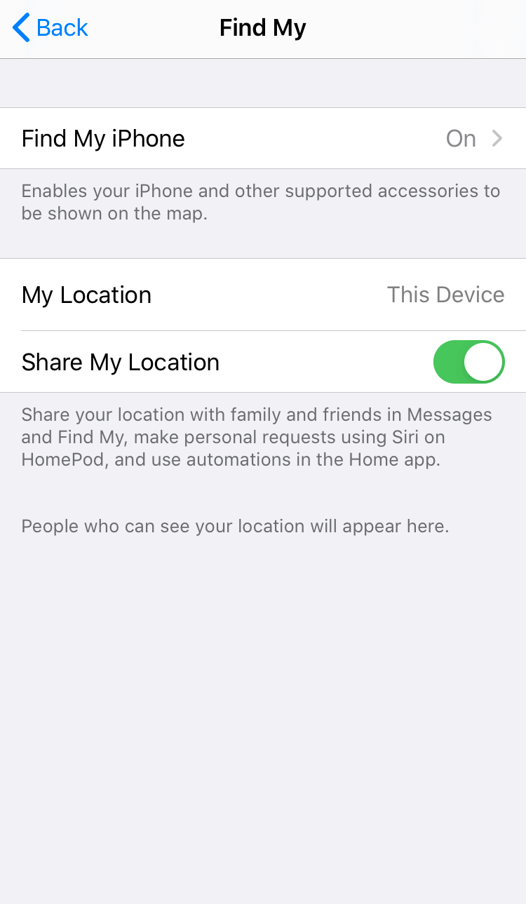 iPhone「共享我的位置」功能