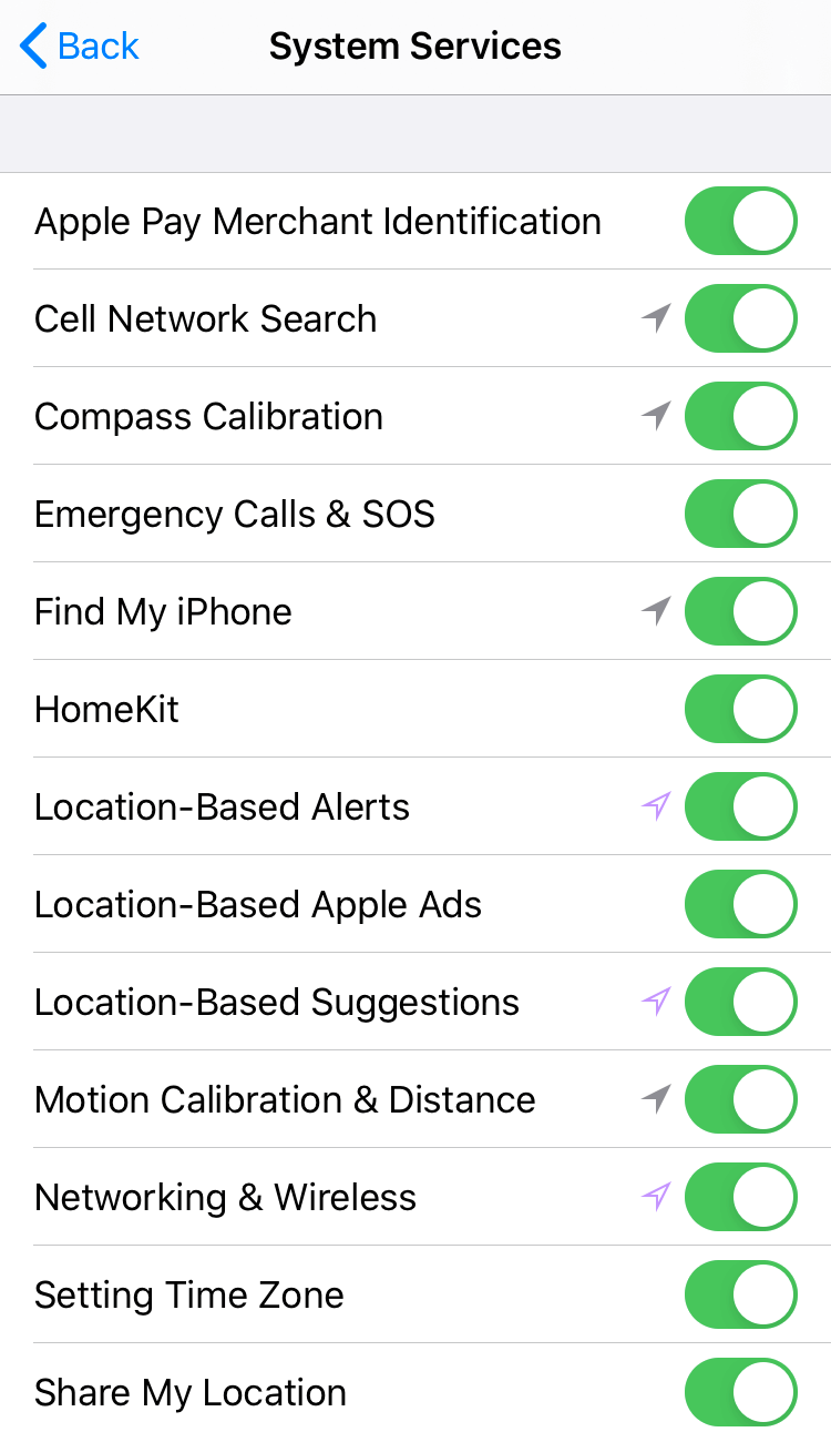 iPhone系統服務位置跟蹤設置