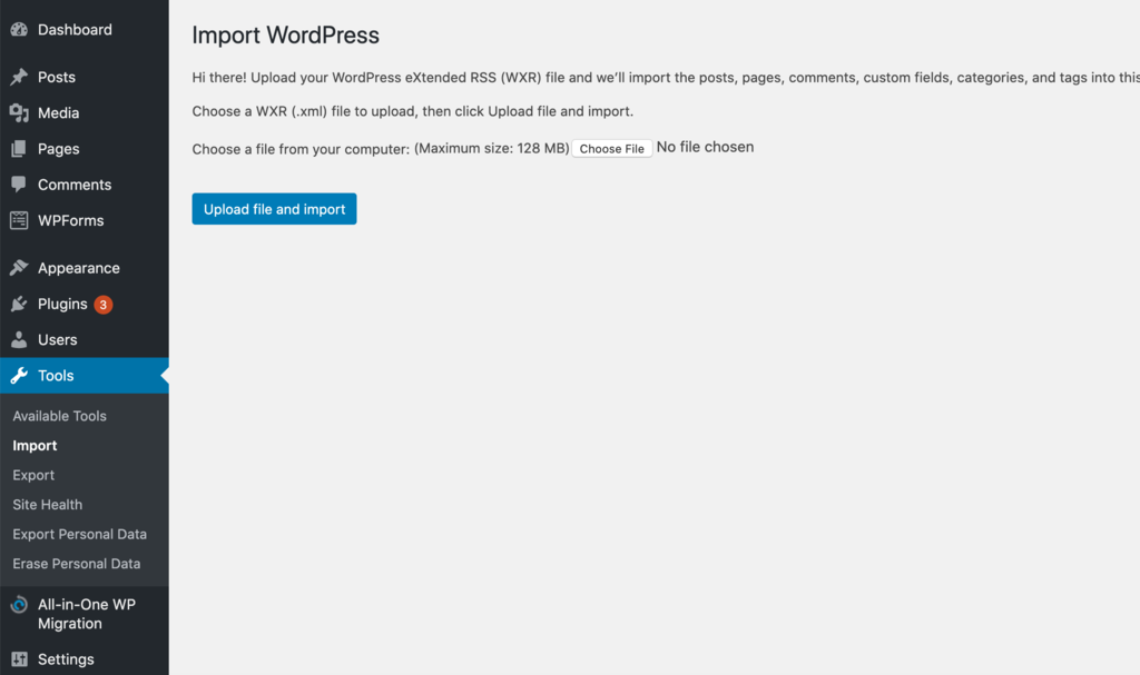 將Squarespace文件導入到您的WordPress網站。