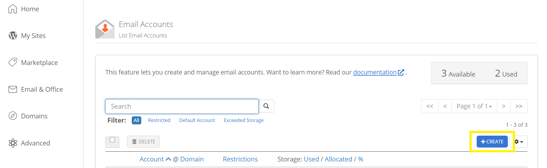 在Bluehost中创建一个电子邮件地址。