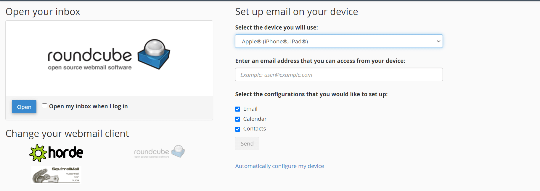 选择如何通过Bluehost接收电子邮件。