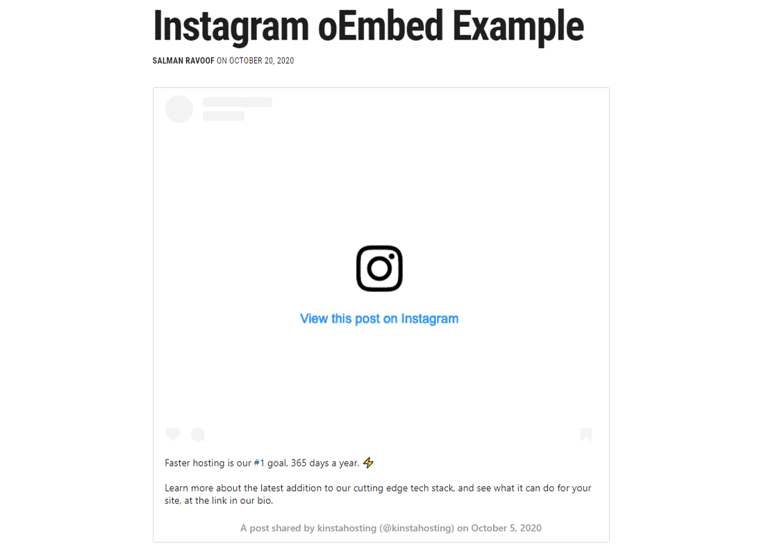 使用旧版Instagram oEmbed端点的模拟嵌入 