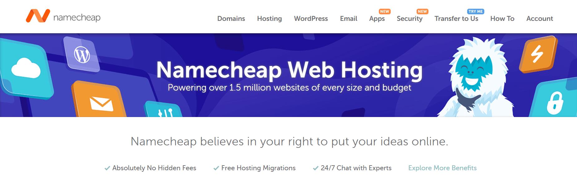 Namecheap虚拟主机页面。