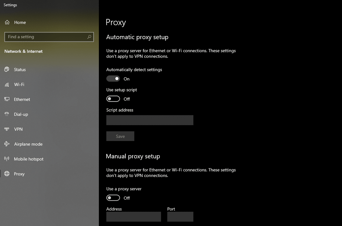 在Windows 10中更改``代理''设置