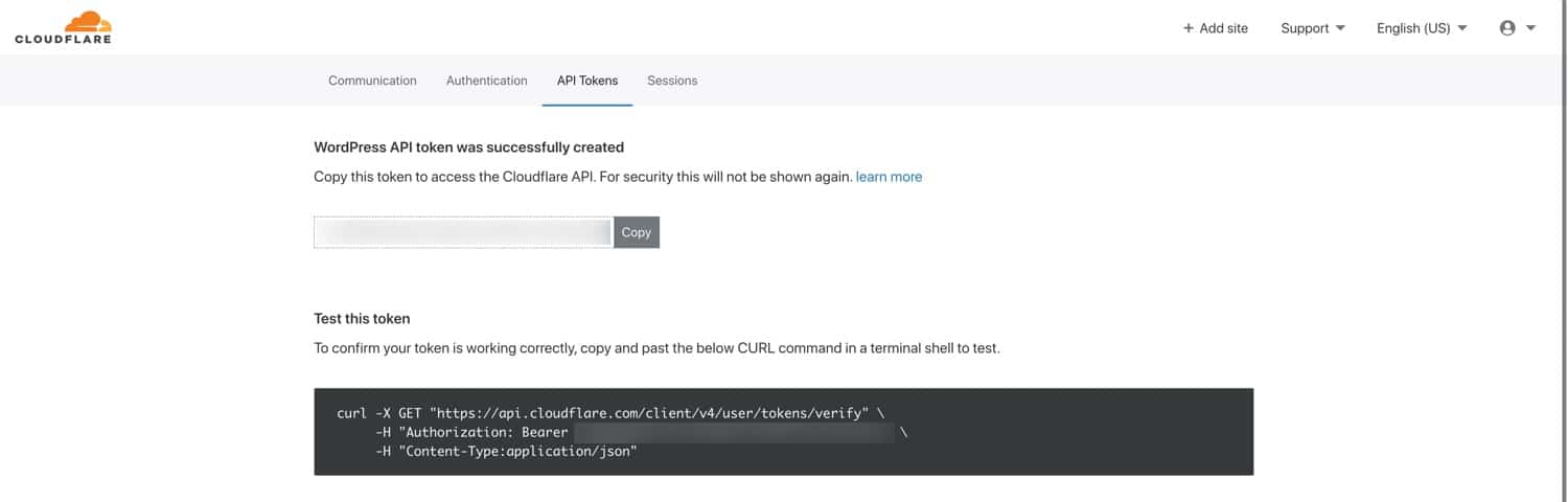 在安全的地方记录您的Cloudflare API令牌。