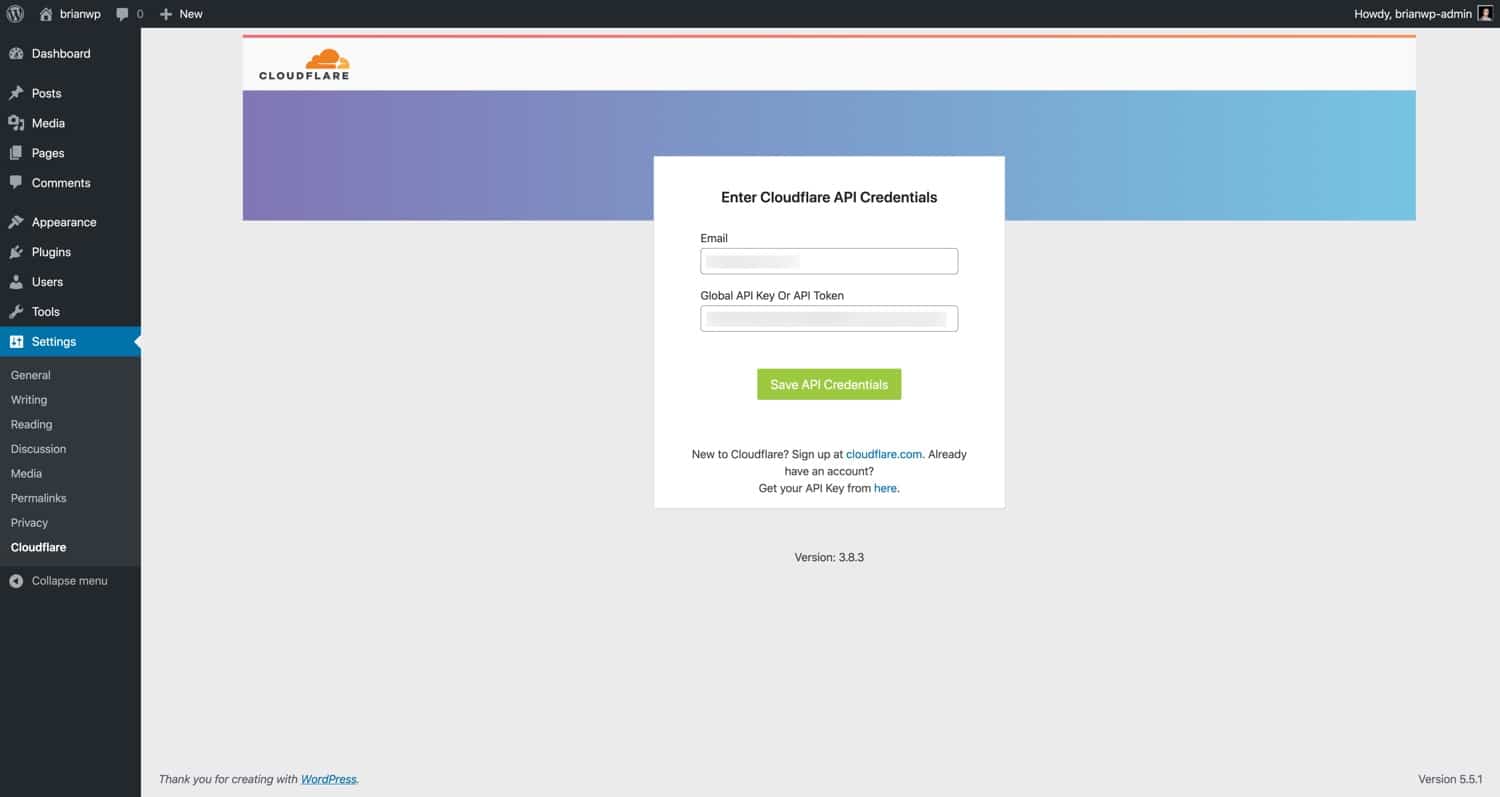 输入您的电子邮件地址和Cloudflare API令牌。