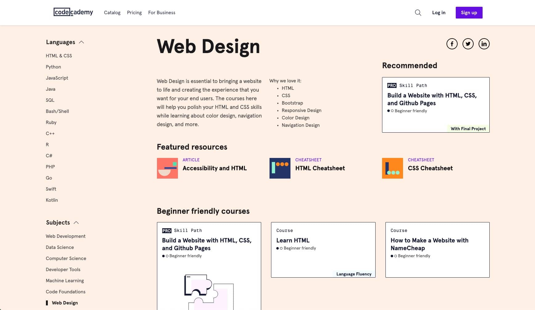 网页设计课程— Codecademy