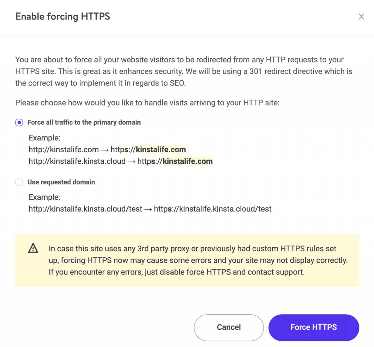 强制使用HTTPS选项。