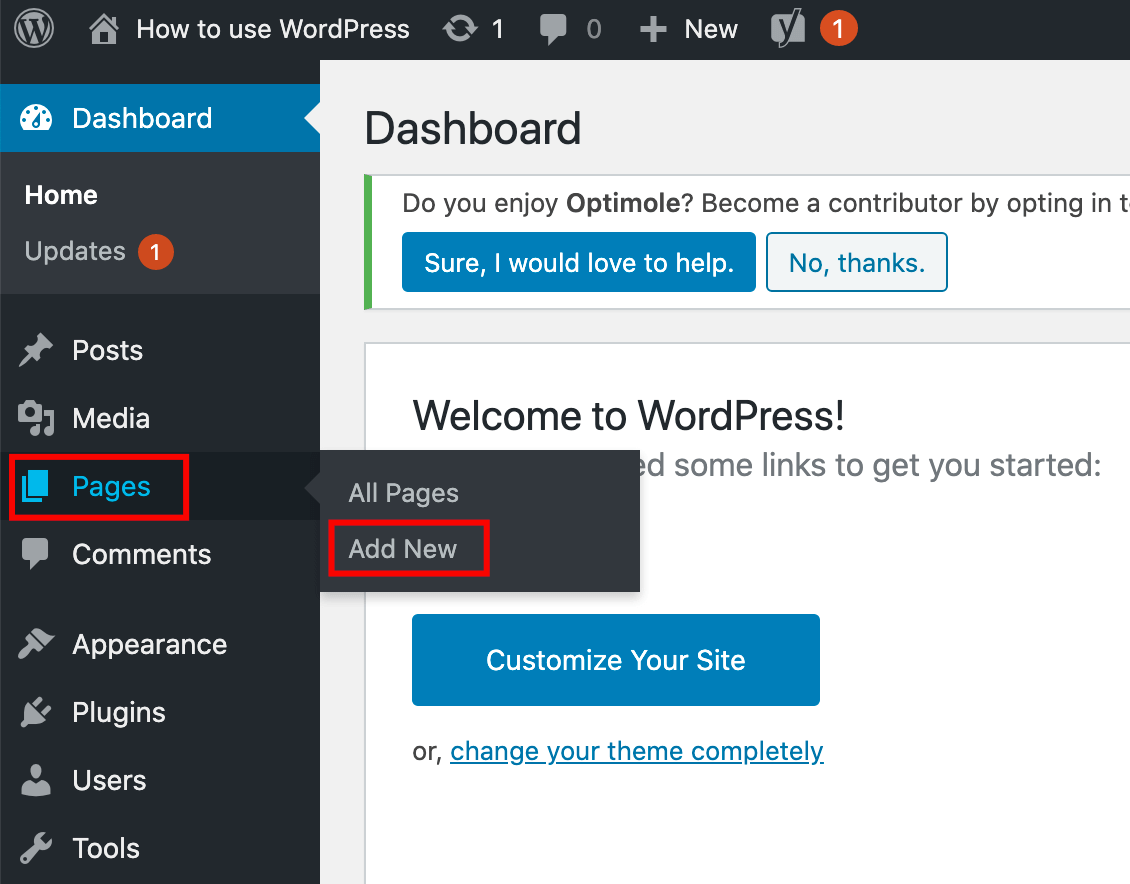 如何使用WordPress儀錶板添加新頁面