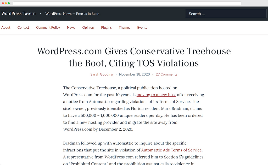 WordPress.com vs The Conservative Treehouse-2020年12月使用CodeinWP的WordPress新闻