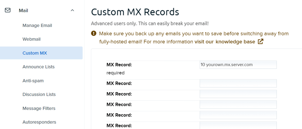 設置MX記錄以創建專業的電子郵件地址