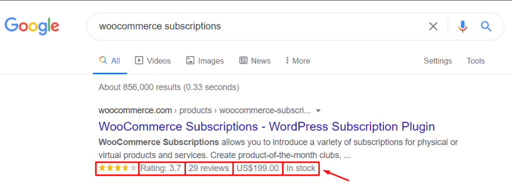 從Google搜索結果中隱藏WooCommerce產品價格-示例