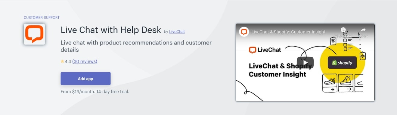 LiveChat是最好的Shopify产品推荐应用程序之一