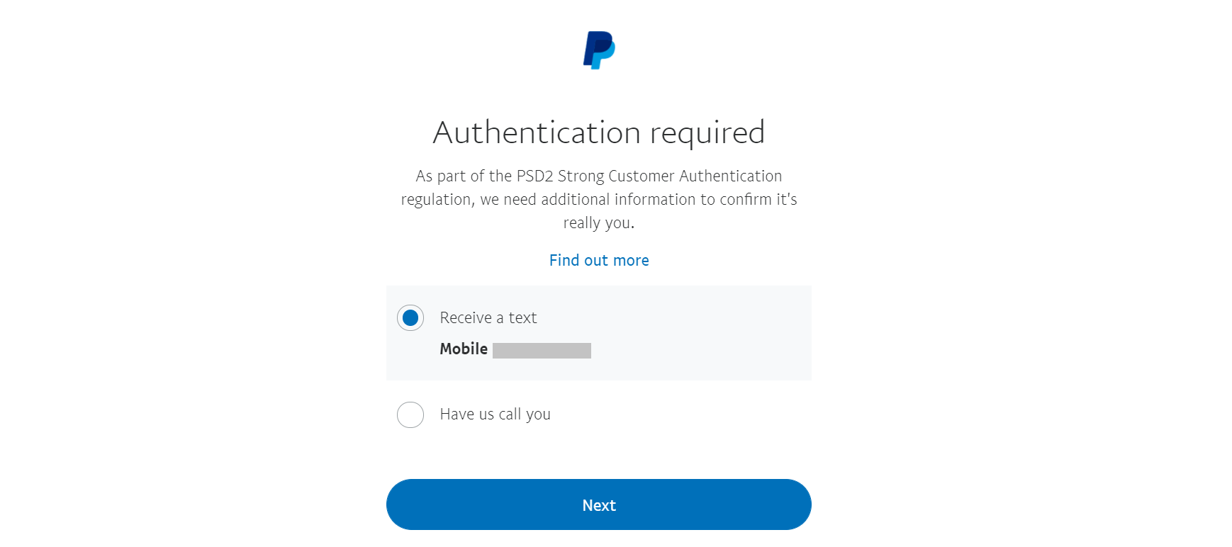 PayPal網站上的兩因素身份驗證示例。