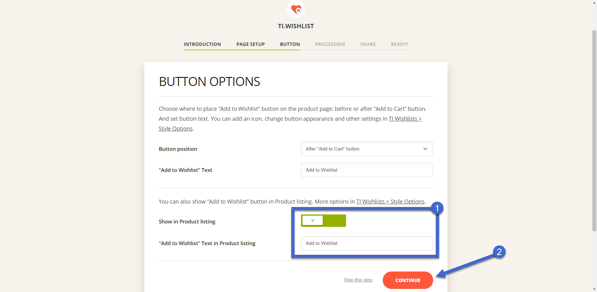 WooCommerce願望清單的按鈕選項