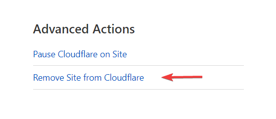 从 cloudflare 中删除站点的选项