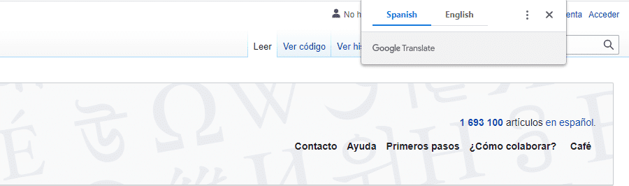 维基百科页面上 Google Chrome 中的翻译弹出窗口