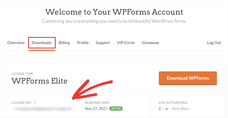WPForms 許可證密鑰