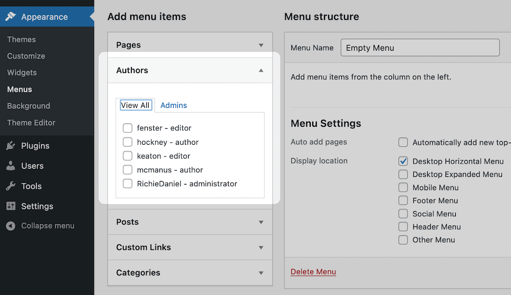 Authors 元框，填充了用戶。