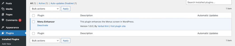安装在 WordPress 中的新插件。