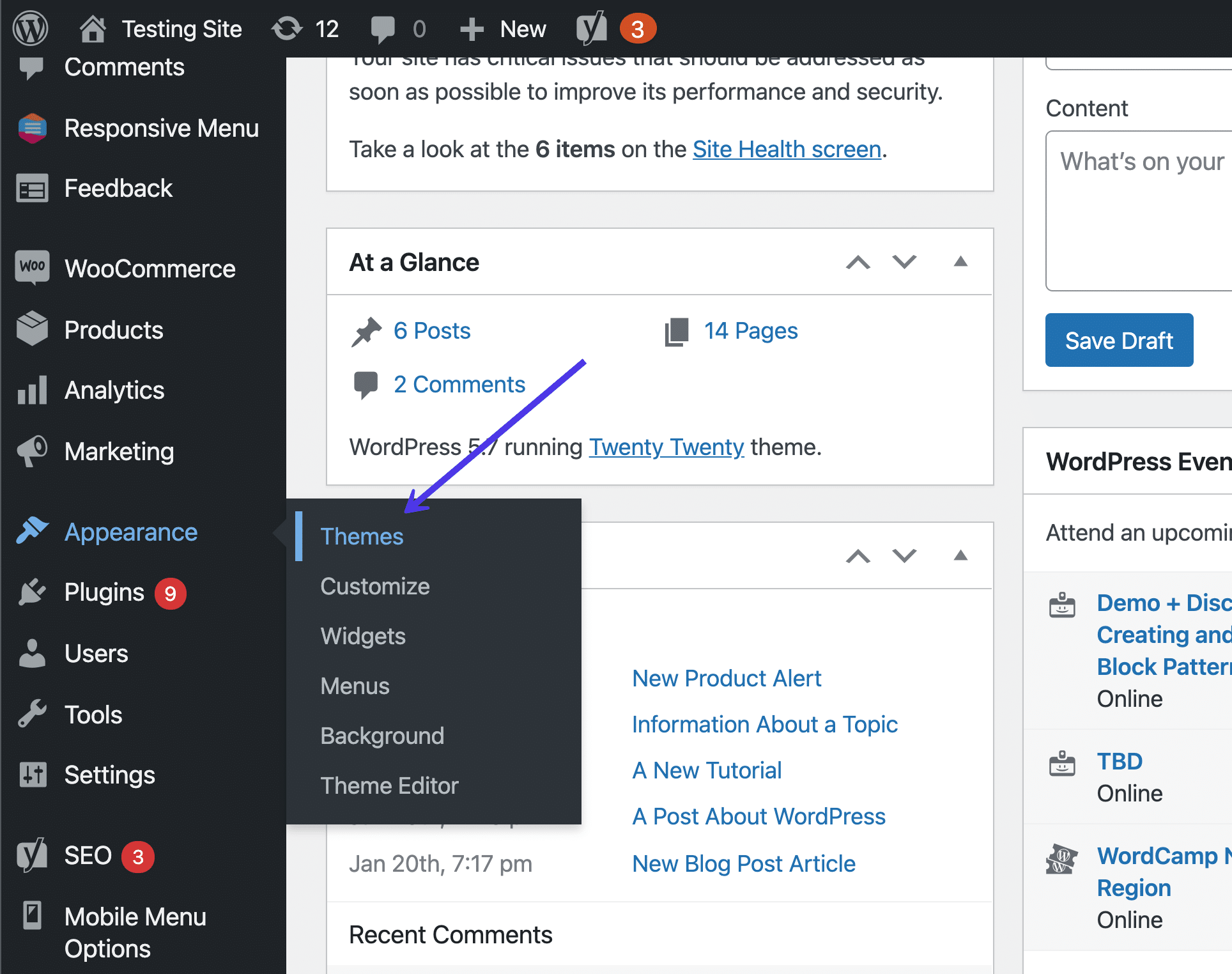 WordPress 中的主題按鈕。