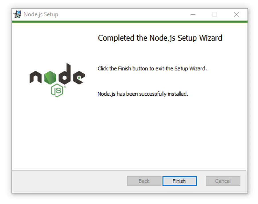 在 Windows 上完成 Node.js 安裝。