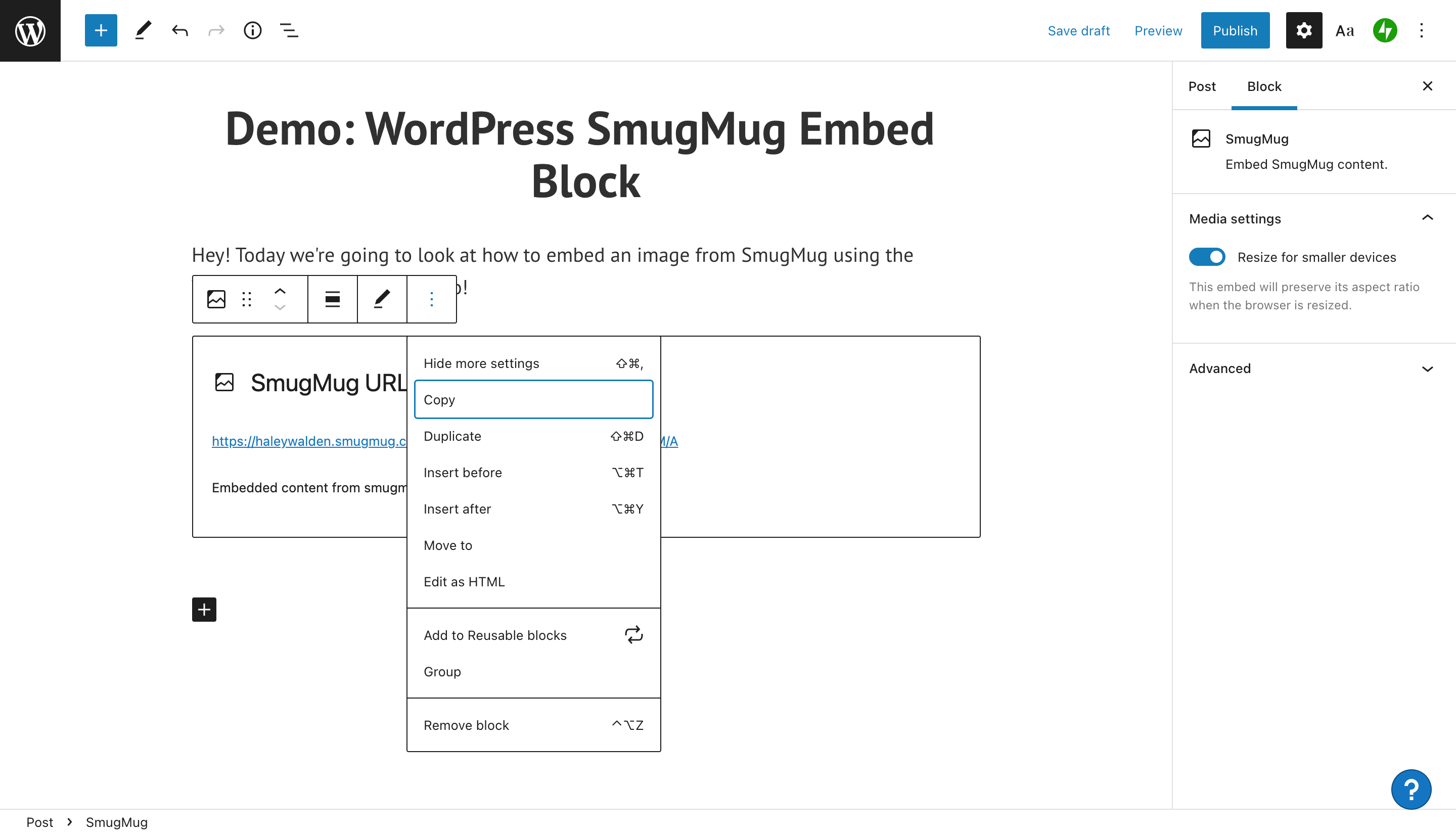 how-to-use-the-wordpress-smugmug-embed-block-20 如何使用 WordPress SmugMug 嵌入塊