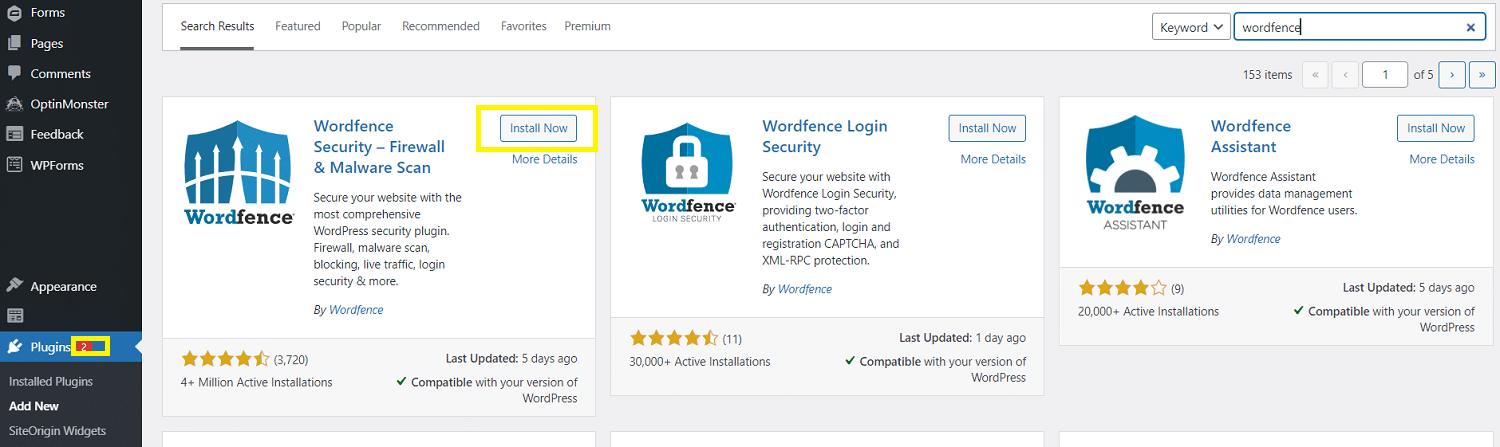 從 WordPress 插件庫安裝 Wordfence Security 插件