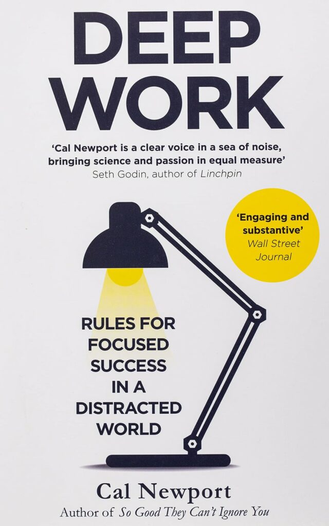 Deep Work 書的封面，副標題上方有檯燈的圖形 