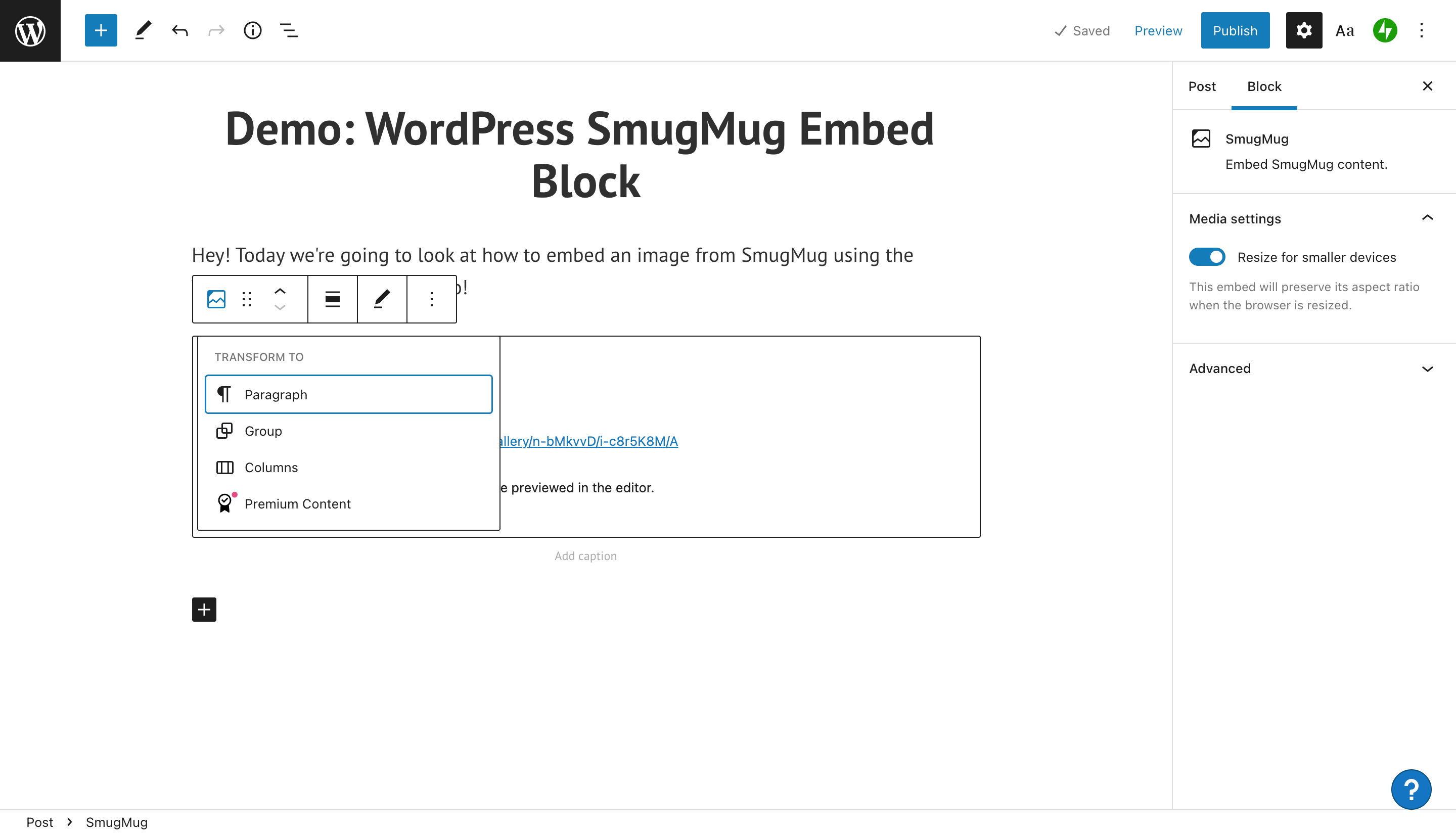如何使用 wordpress-smugmug-embed-block-11