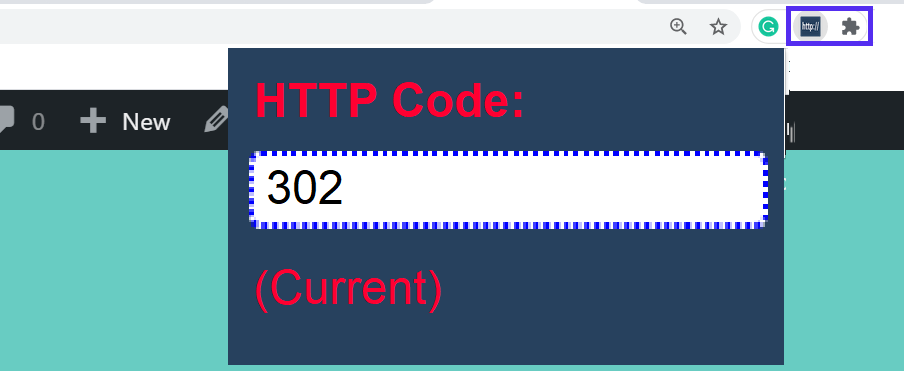 顯示當前 URL 的 HTTP 狀態代碼的屏幕截圖，通過使用 Chrome 瀏覽器擴展程序顯示。