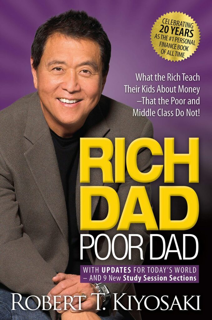 《富爸爸穷爸爸》一书的封面，附有作者罗伯特·T·清崎 (Robert T. Kiyosaki) 身穿西装，对着镜头微笑的照片。