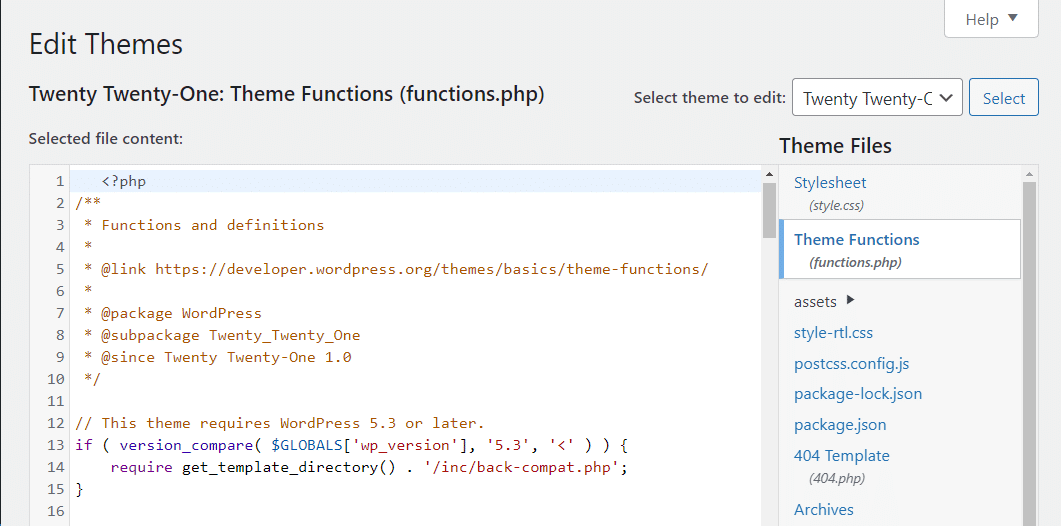 主题编辑器中的主题函数 (functions.php)