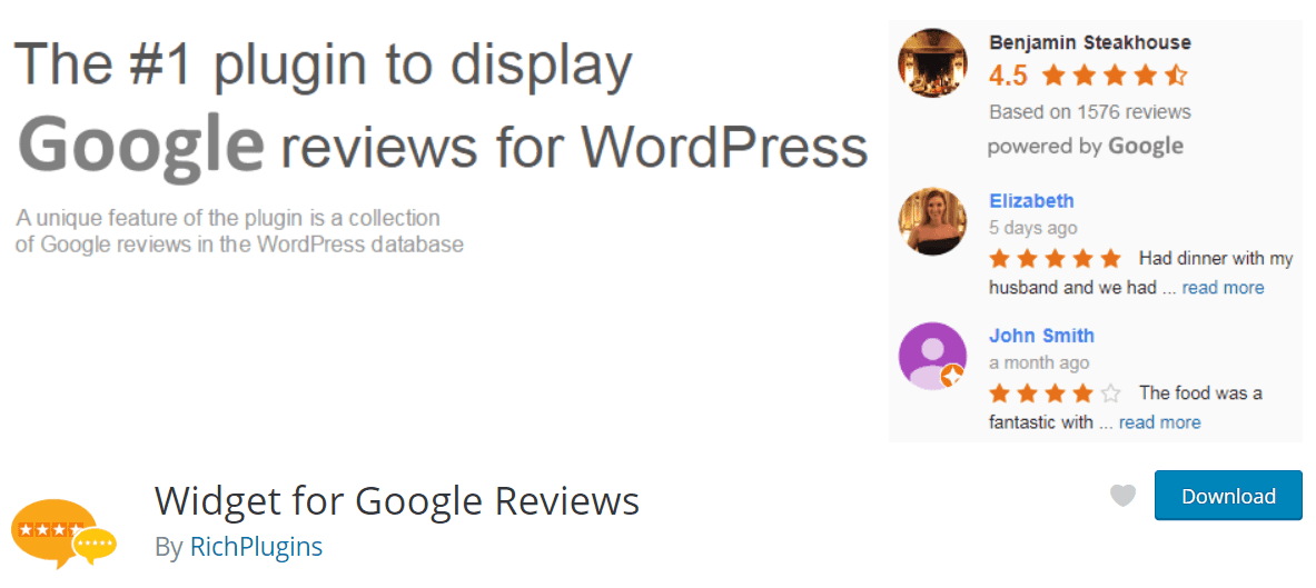 Widget for Google Reviews 插件主頁的屏幕截圖