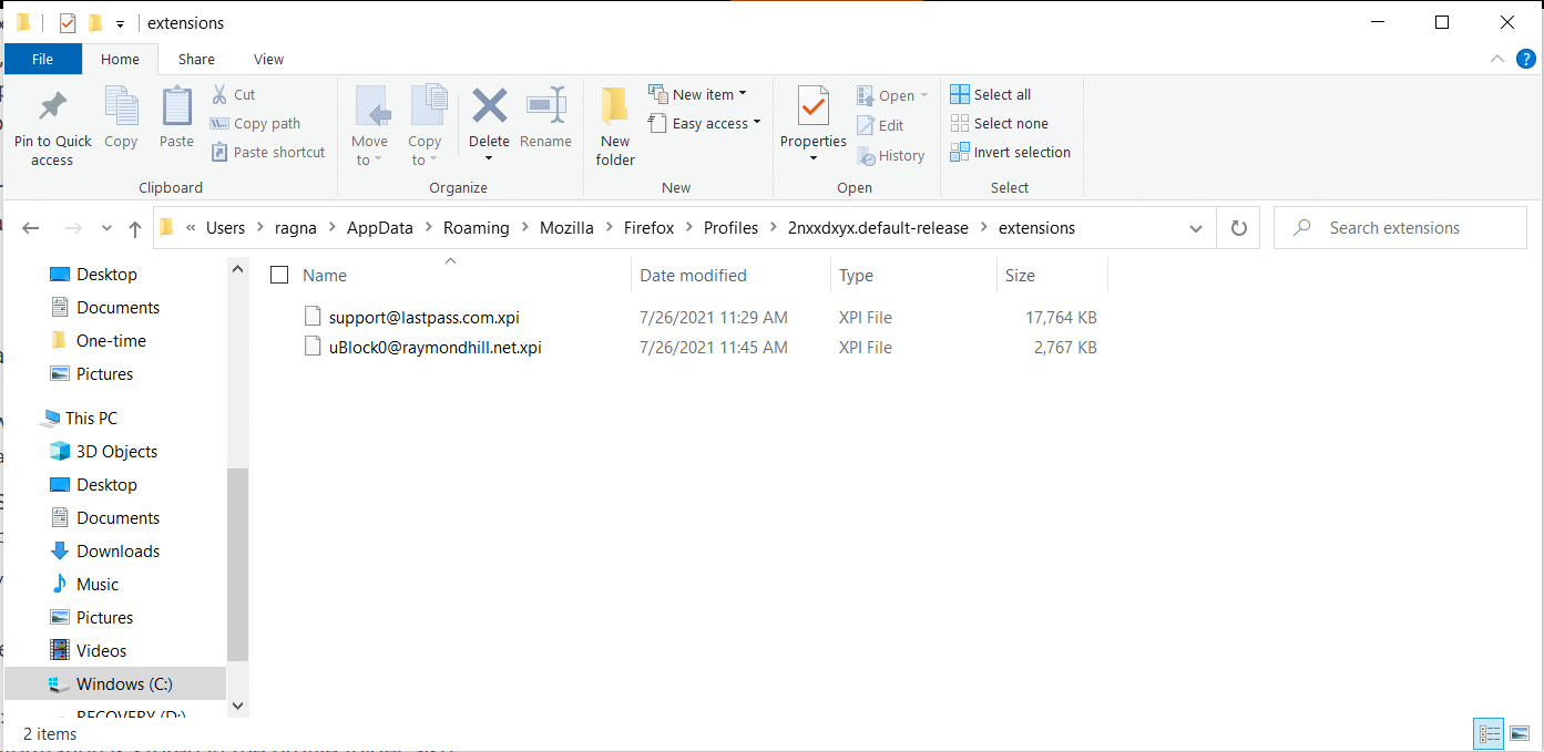 Windows 文件资源管理器中的 Extensions 文件夹