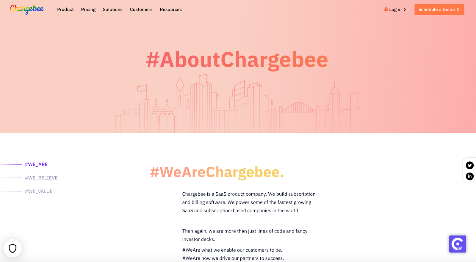 Chargbee 的「關於我們」頁面是其網站的重要組成部分。