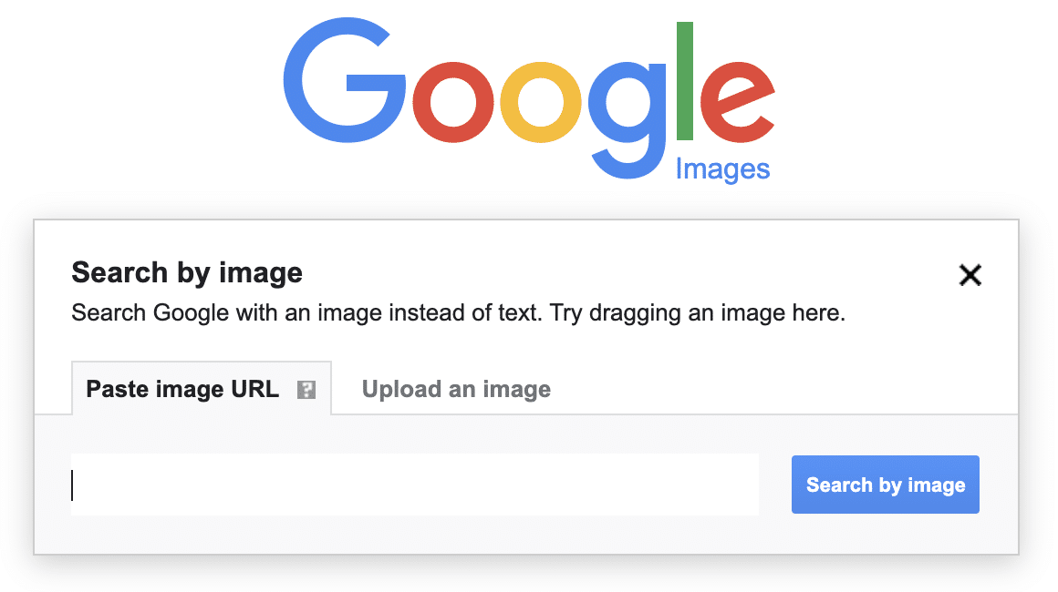 用戶可以粘貼圖像 URL 或將圖像上傳到 Google Image 的搜索中。