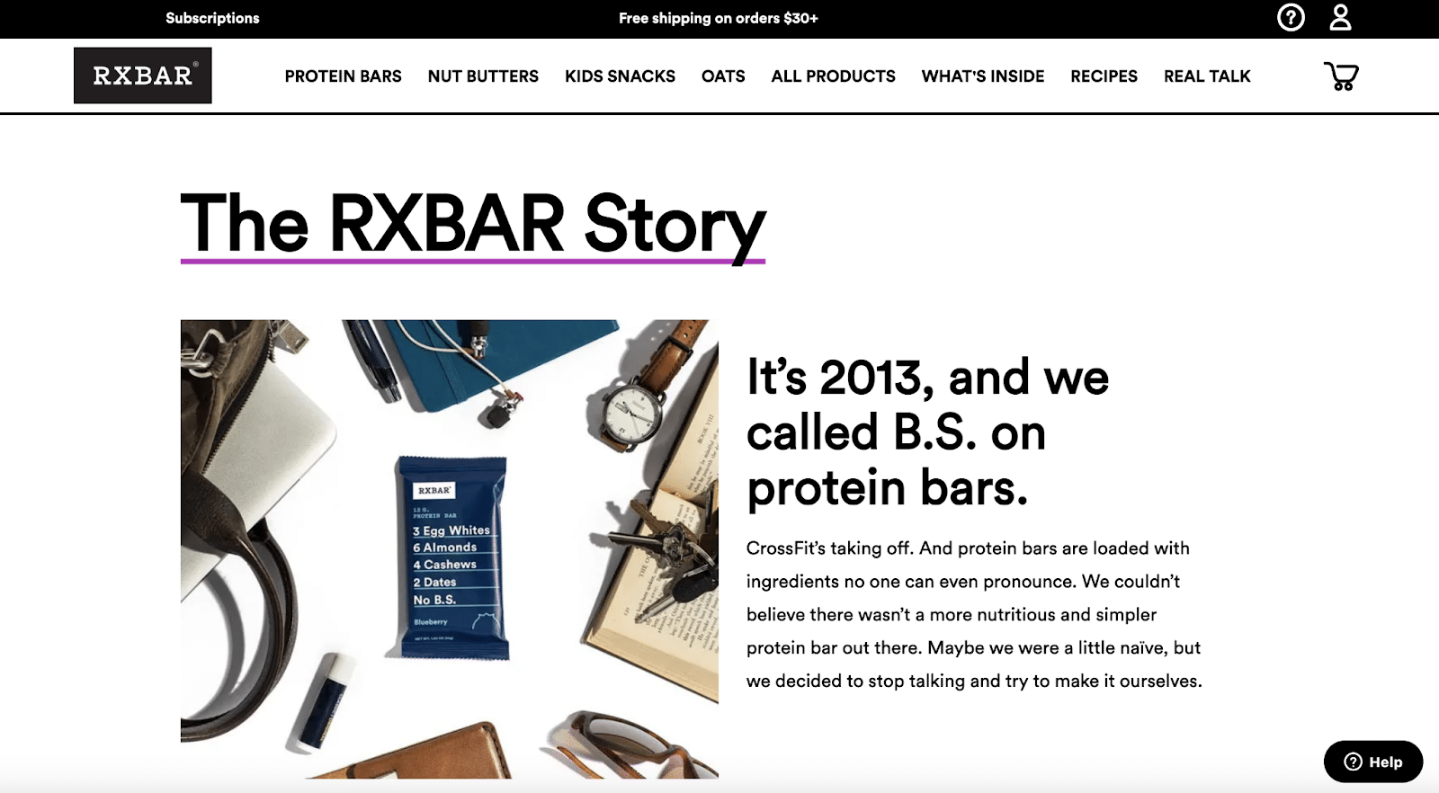 RXBAR 在其「關於我們」頁面上分享了公司故事。