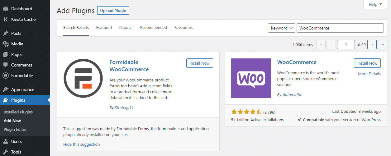 找到 WooCommerce 插件进行安装