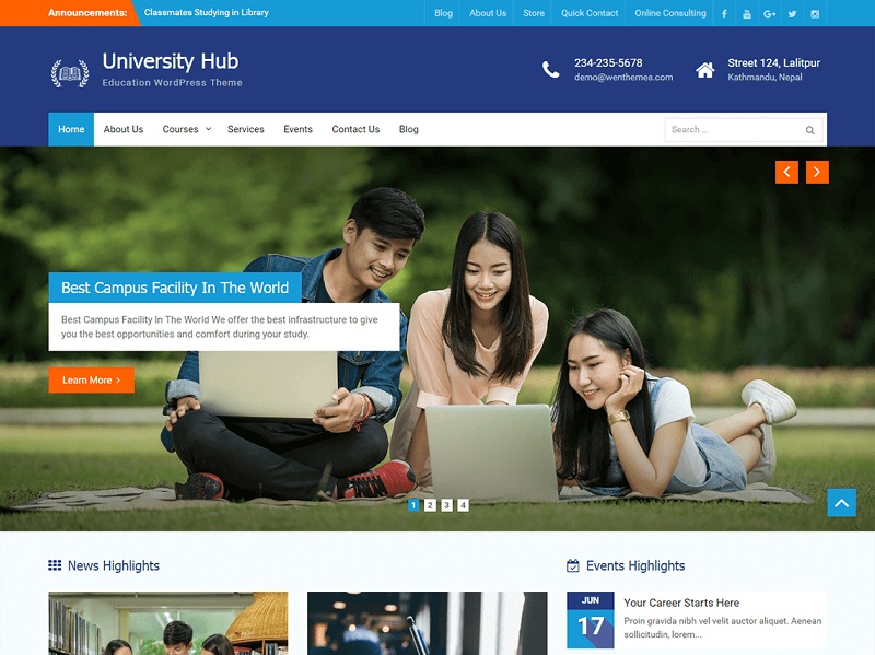 University Hub 最好的免费 WordPress 主题
