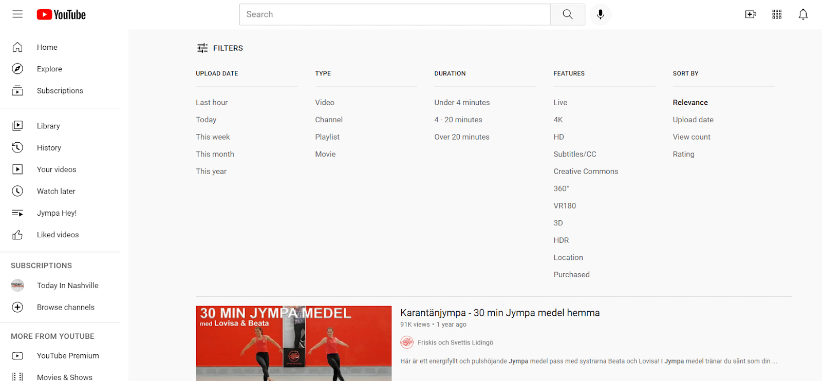 YouTube 视频搜索过滤器