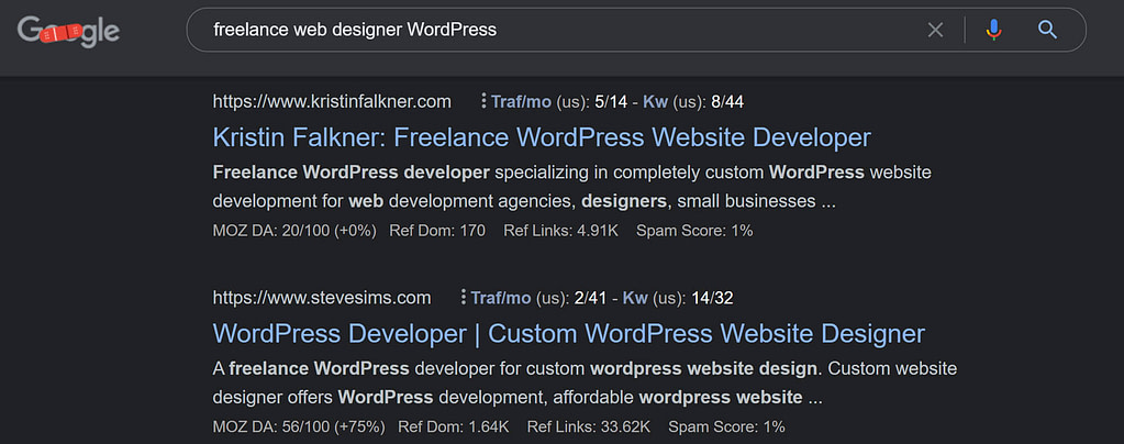 如何聘请网页设计师：“自由网页设计师 WordPress”的 Google 搜索结果