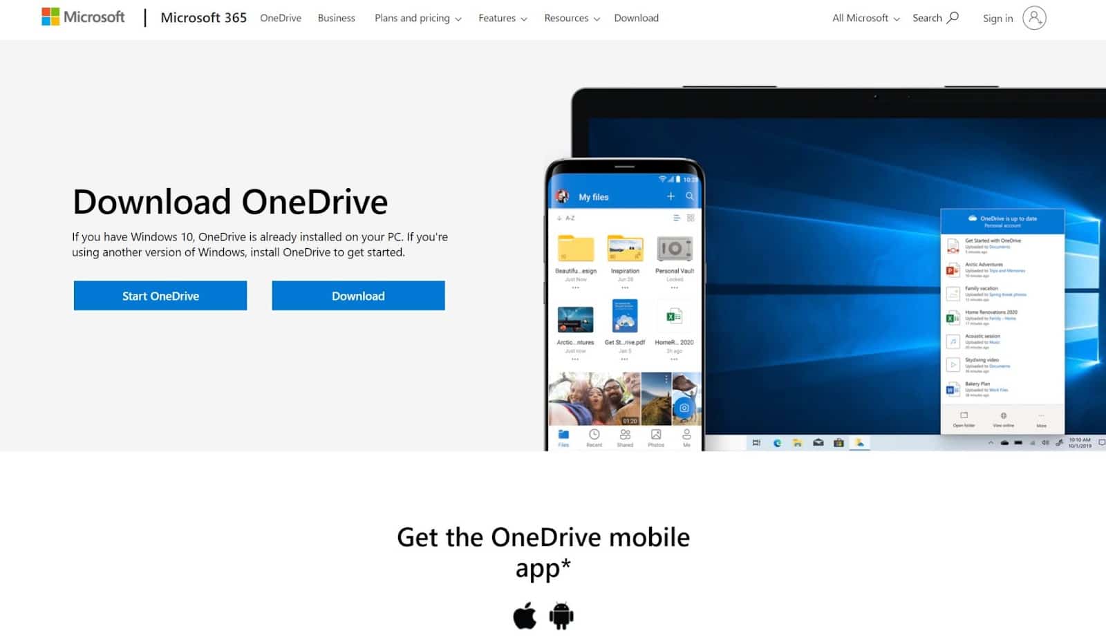 Microsoft OneDrive 網站主頁