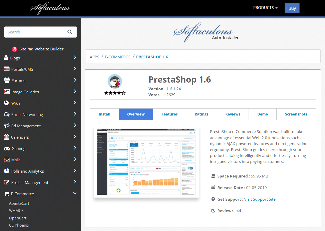 使用 Softaculous 安装 PrestaShop