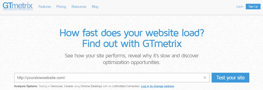 GTmetrix 主页的屏幕截图。