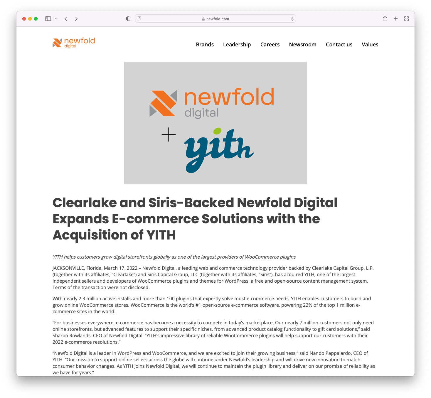 Newfold Digital 收購 YITH